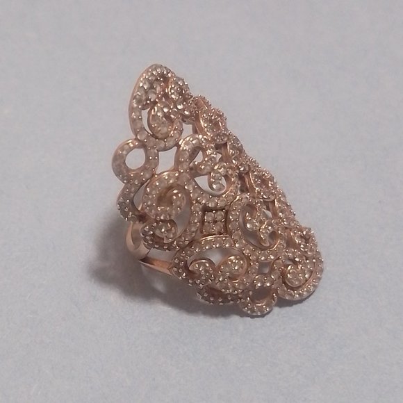 14k Rose Gold Plated Sterling Silver Lab-Created White Sapphire Filigree Ring S7 - Picture 4 of 11